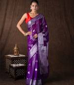 purple handloom pure silk saree with silver zari detailing