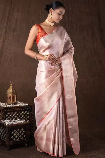 Peach handloom banarasi silk saree