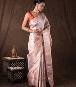 peach handloom banarasi silk saree with elegant zari weave