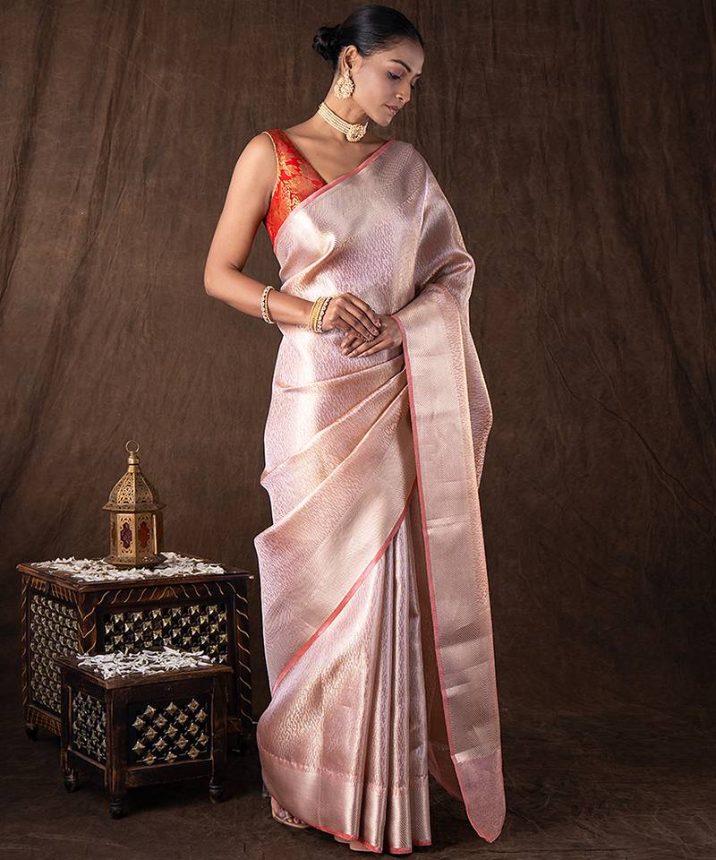 Peach handloom banarasi silk saree