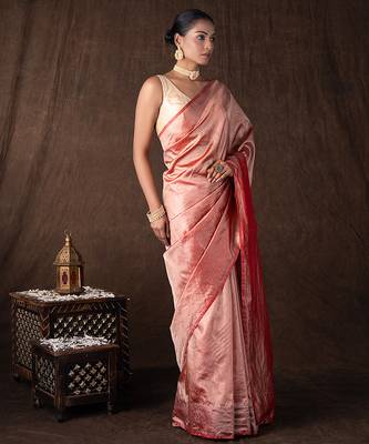 red handloom tissue silk saree with subtle shine 2