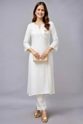 White embroidered rayon kurta set 3
