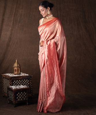 red handloom tissue silk saree with subtle shine 3