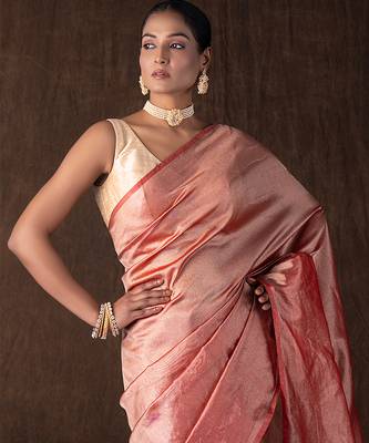 red handloom tissue silk saree with subtle shine 4