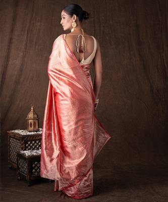 red handloom tissue silk saree with subtle shine 5