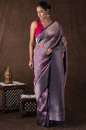 Navy blue handloom kanchipuram silk saree