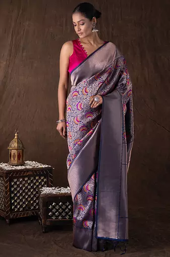 Navy blue handloom kanchipuram silk saree