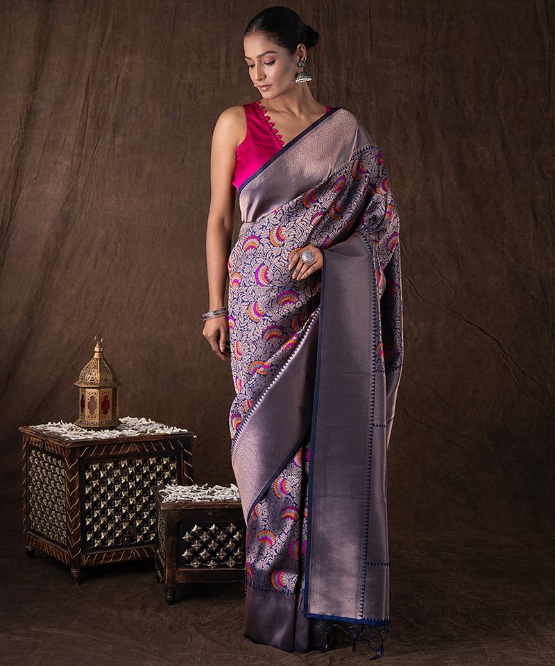 Navy blue handloom kanchipuram silk saree