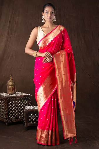 Pink handloom tissue silk saree