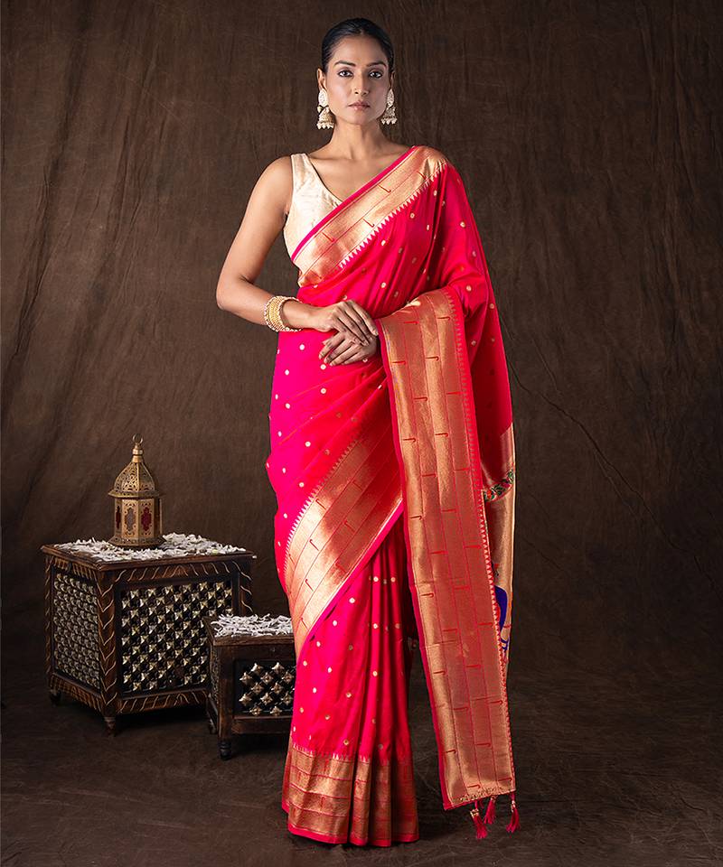 Pink handloom tissue silk saree