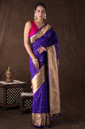 Purple handloom pure silk saree