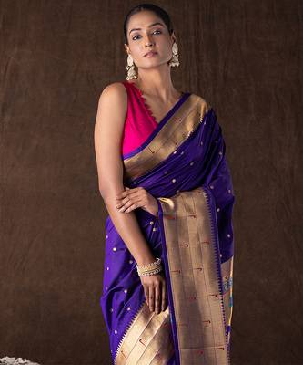 Royal Purple Handloom Pure Silk Saree With Zari Border 4