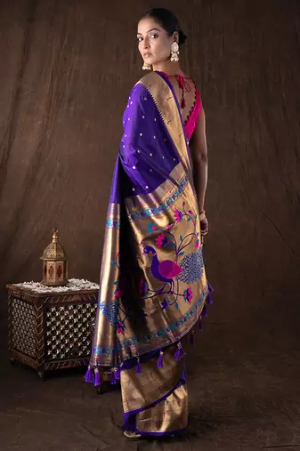 Royal Purple Handloom Pure Silk Saree With Zari Border