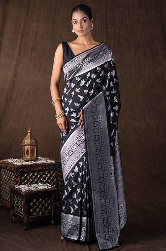 Black handloom pure silk saree