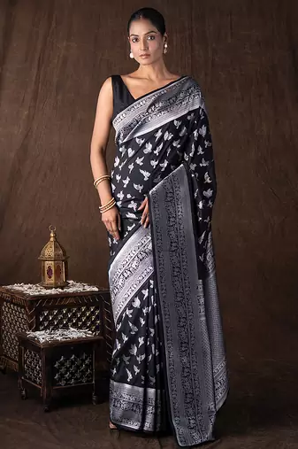 Black handloom pure silk saree