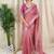 Pink cotton satin weaving zari border embroiderd saree with matching blouse piece