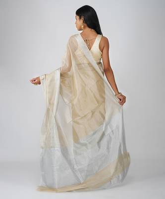 beige handloom tissue silk saree with subtle shimmer finish 2