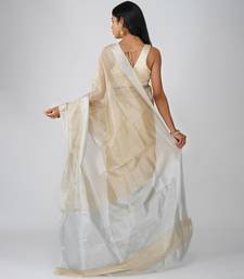beige handloom tissue silk saree with subtle shimmer finish