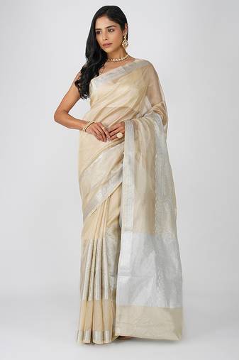 Beige handloom tissue silk saree
