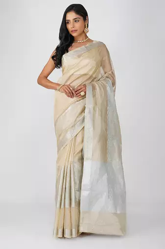 Beige handloom tissue silk saree