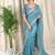 Blue cotton satin weaving zari border embroiderd saree with matching blouse piece