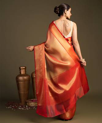 red handloom banarasi silk saree with rich zari finish 2