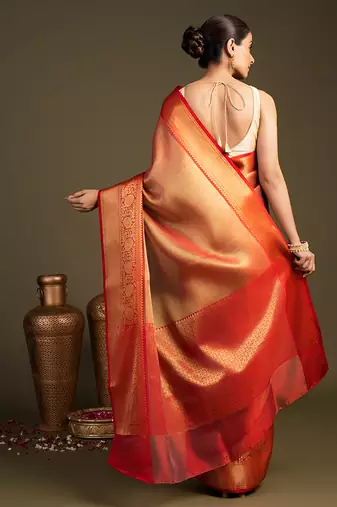 red handloom banarasi silk saree with rich zari finish