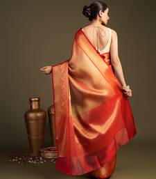 red handloom banarasi silk saree with rich zari finish