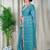 Blue cotton satin weaving zari border embroiderd saree with matching blouse piece