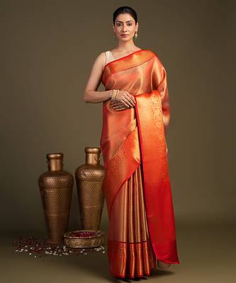 red handloom banarasi silk saree with rich zari finish 1