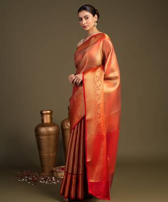 red handloom banarasi silk saree with rich zari finish 3