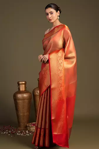 red handloom banarasi silk saree with rich zari finish