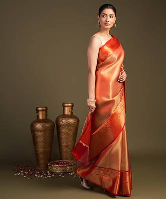 red handloom banarasi silk saree with rich zari finish 4