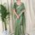 Green cotton satin weaving zari border embroiderd saree with matching blouse piece