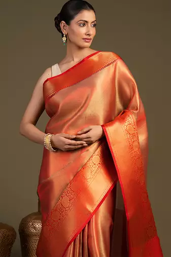 red handloom banarasi silk saree with rich zari finish