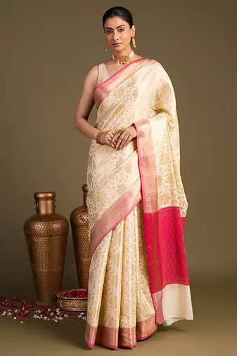 Beige handloom pure silk saree