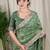 Green cotton satin weaving zari border embroiderd saree with matching blouse piece