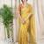Mustard cotton satin weaving zari border embroiderd saree with matching blouse piece