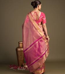 pink handloom tissue silk saree with subtle sheen