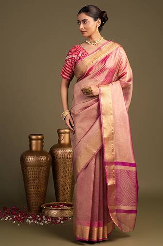 Pink handloom tissue silk saree