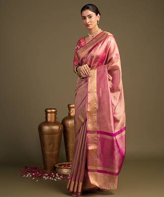 pink handloom tissue silk saree with subtle sheen 3
