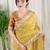 Mustard cotton satin weaving zari border embroiderd saree with matching blouse piece