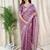 Purple cotton satin weaving zari border embroiderd saree with matching blouse piece