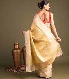 golden handloom banarasi silk saree with classic woven border