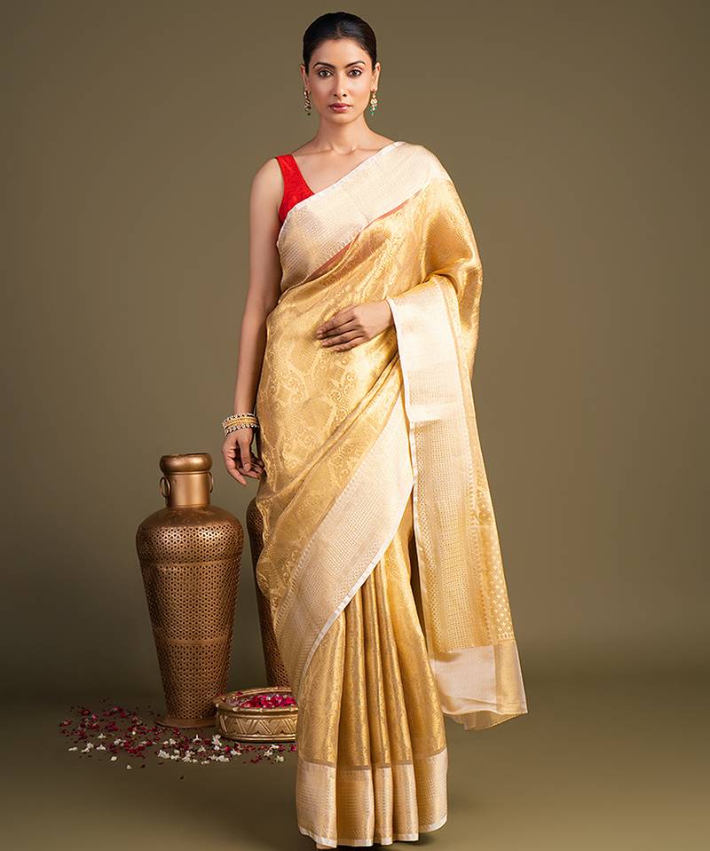 Gold handloom banarasi silk saree