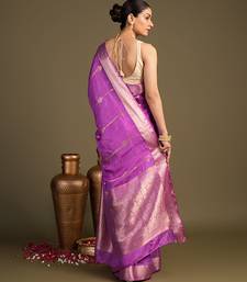 lavender handloom pure silk saree with elegant zari border