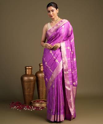 lavender handloom pure silk saree with elegant zari border 1