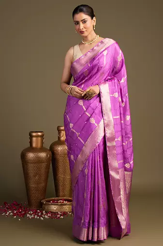 Lavender handloom pure silk saree