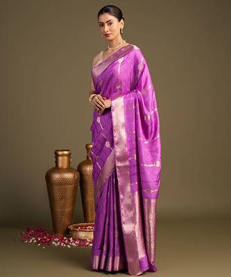 lavender handloom pure silk saree with elegant zari border 3