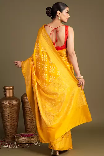 yellow handloom pure silk saree with elegant woven detailing